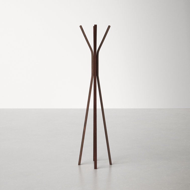Mid-Century Modern 4-Hook Walnut Oak Plywood Coat Rack