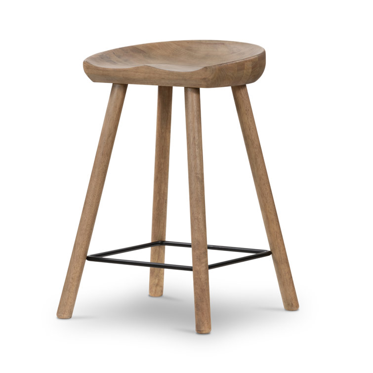Natural Matte Rubberwood Backless Counter Stool with Metal Footrest