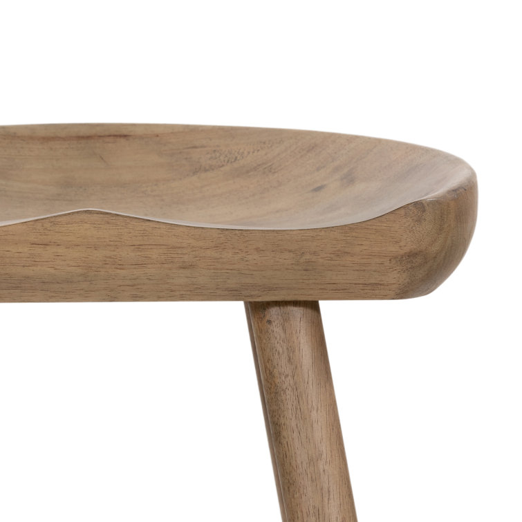 Natural Matte Rubberwood Backless Counter Stool with Metal Footrest