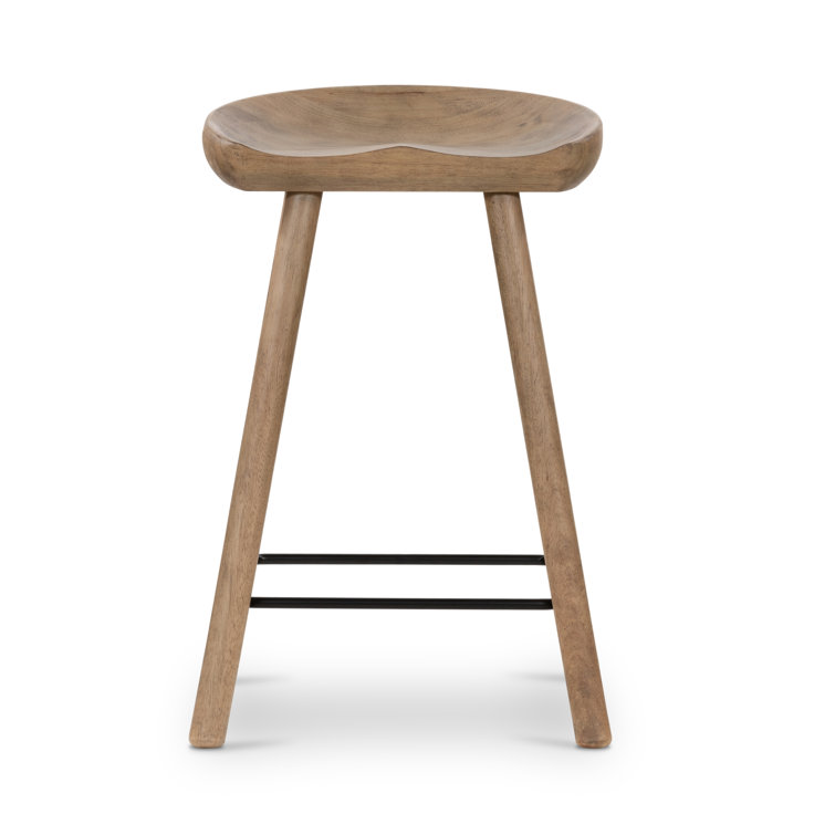 Natural Matte Rubberwood Backless Counter Stool with Metal Footrest