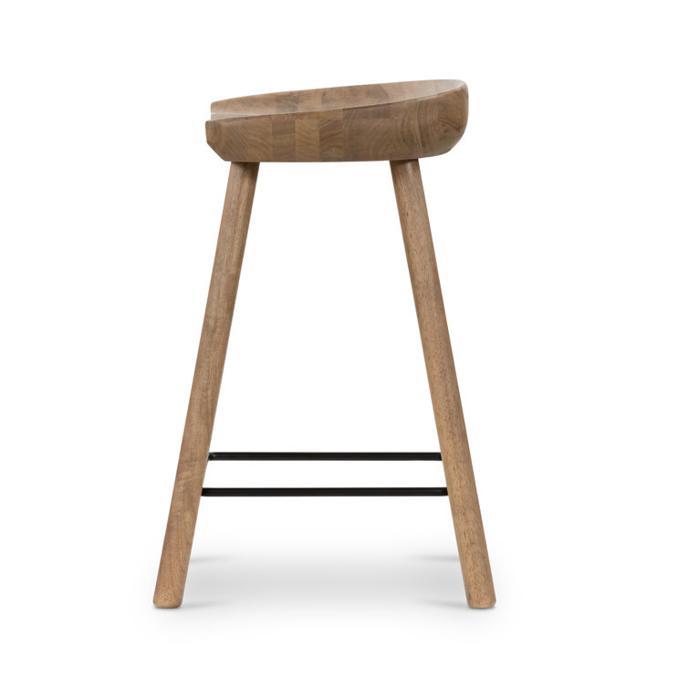 Natural Matte Rubberwood Backless Counter Stool with Metal Footrest