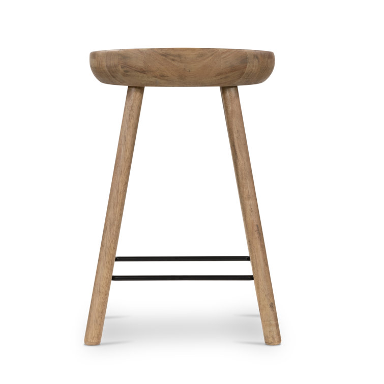 Natural Matte Rubberwood Backless Counter Stool with Metal Footrest