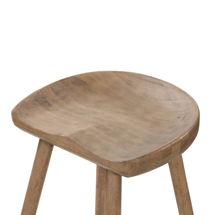 Natural Matte Rubberwood Backless Counter Stool with Metal Footrest