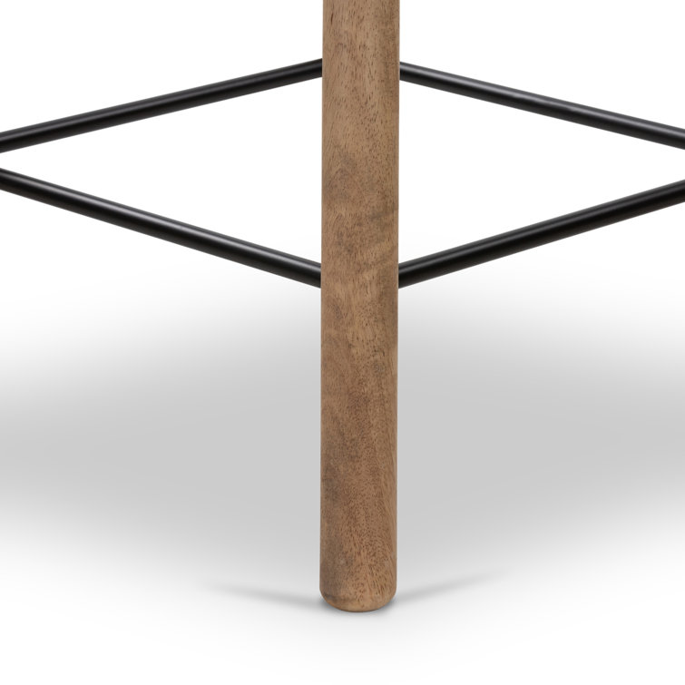 Natural Matte Rubberwood Backless Counter Stool with Metal Footrest
