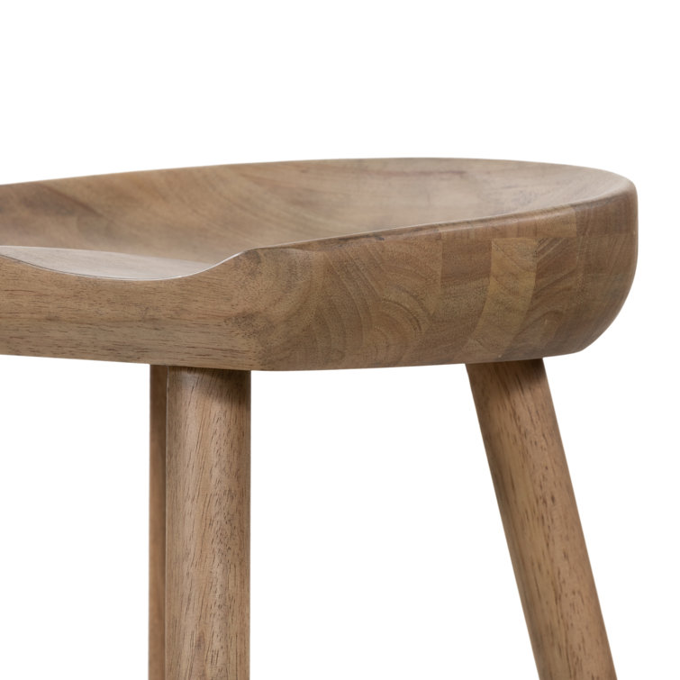 Natural Matte Rubberwood Backless Counter Stool with Metal Footrest