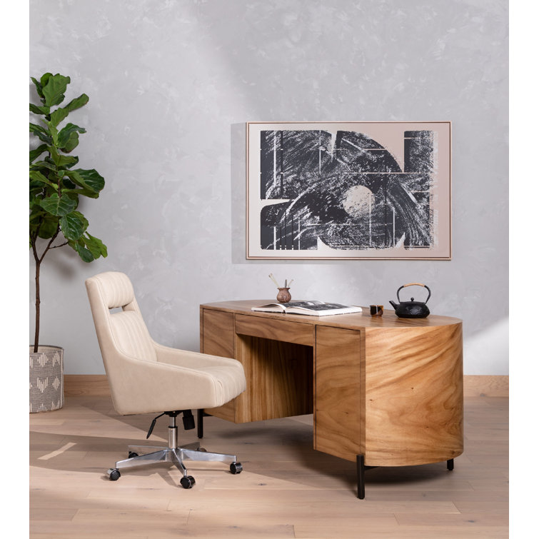 Caramel Wood Executive Desk with Drawer and Shelves