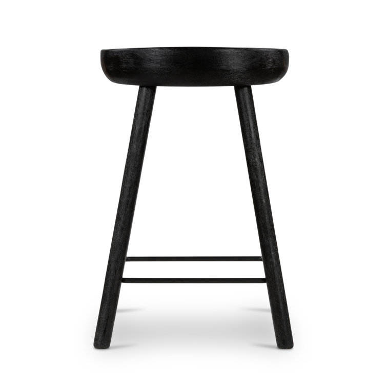 Contemporary Matte Black Solid Wood & Iron Counter Stool