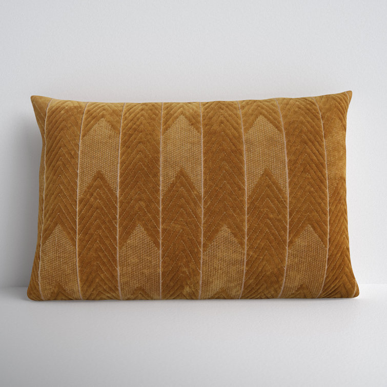 Floretta Modern Chevron Cotton Lumbar Pillow in Beige