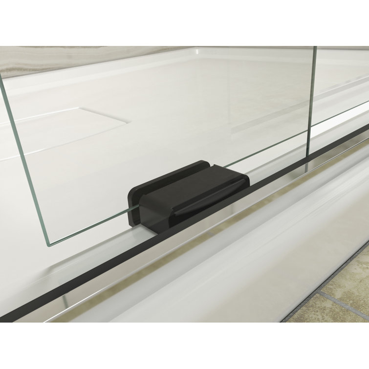 Levity Matte Nickel Sliding Bath Door with Frosted Glass Panels