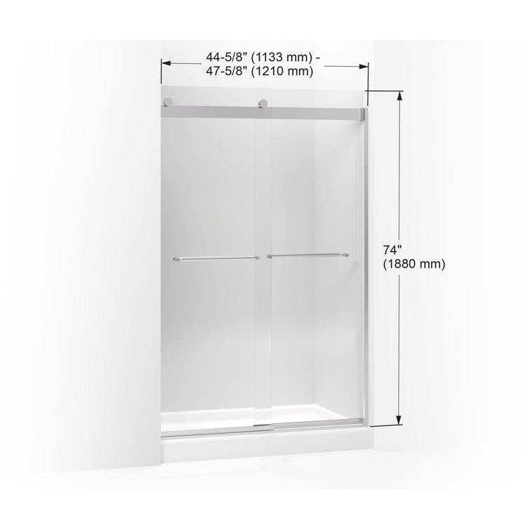Levity Matte Black 47.63" x 74" Frosted Glass Sliding Shower Door