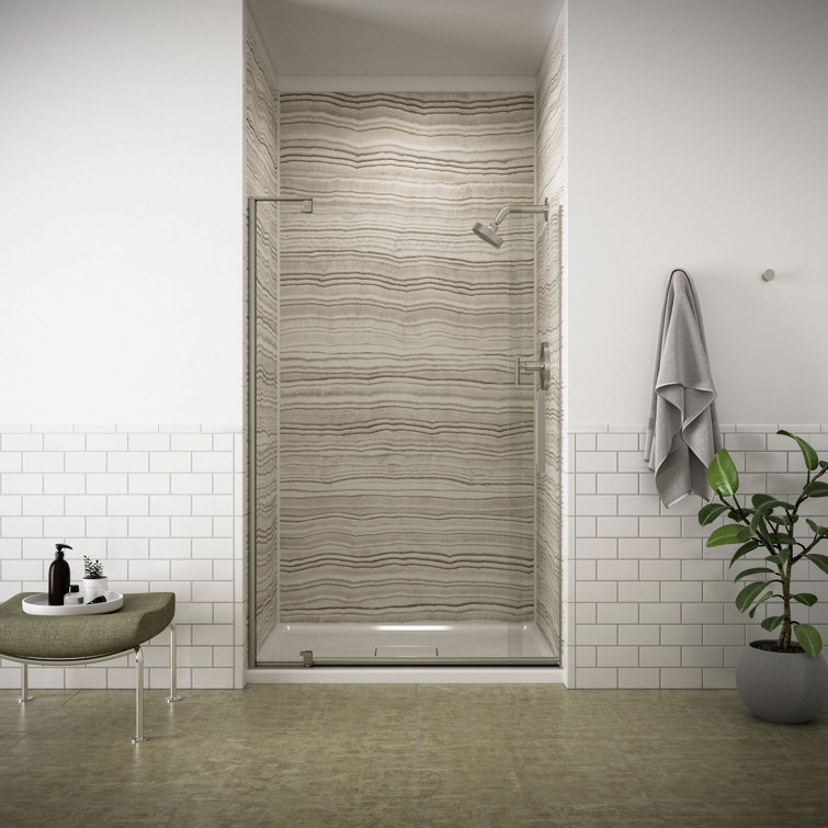 Revel 40'' x 74'' Frameless Pivot Shower Door in Anodized Brushed Nickel