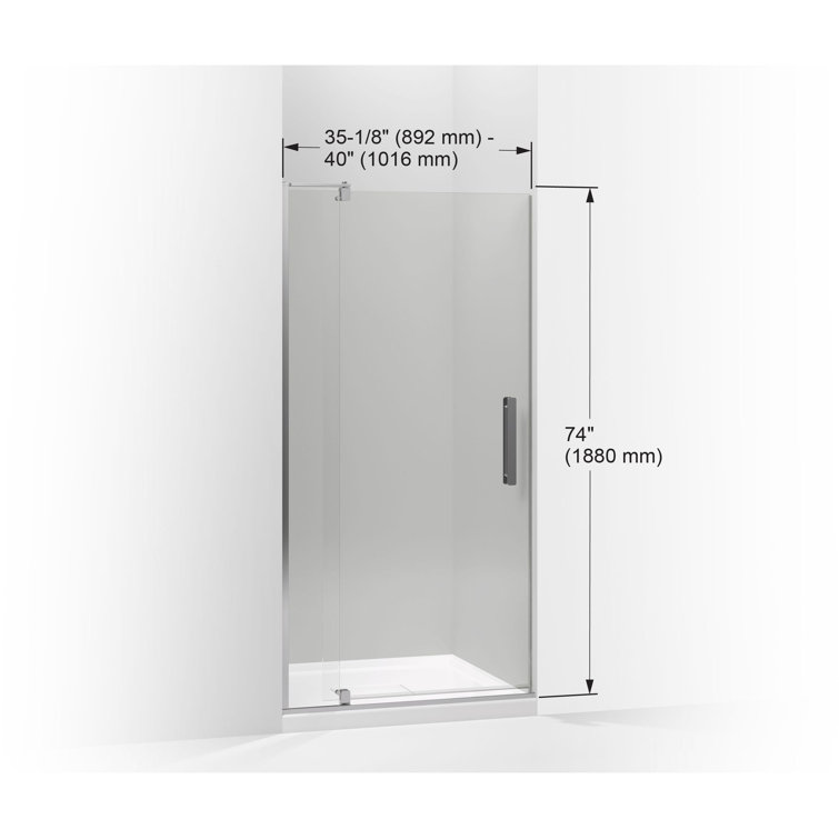 Bright Polished Silver Frameless Pivot Shower Door with Crystal Clear Glass