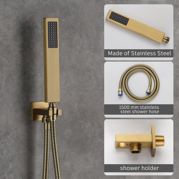 Brushed Gold 10 Inch Rain and Handheld Wall Mounted Shower System