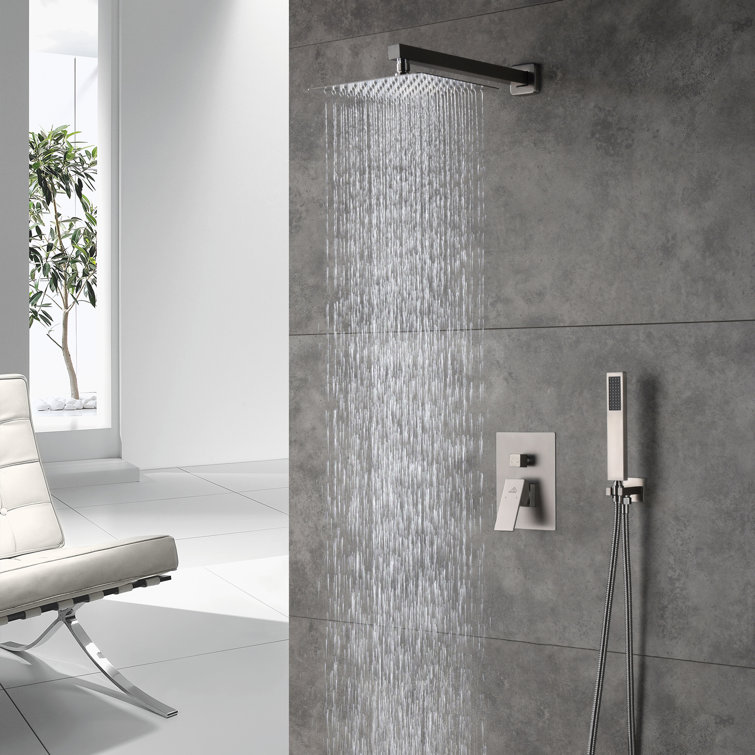Large Brushed Nickel Dual Rain Shower System with Handheld