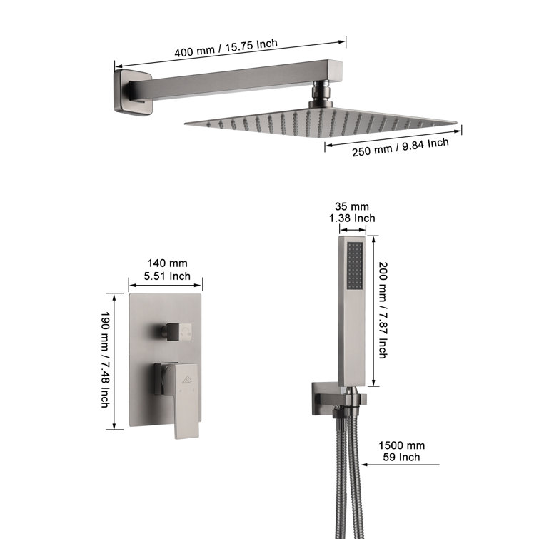 Large Brushed Nickel Dual Rain Shower System with Handheld