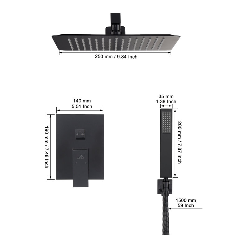 Matte Black Large Square Dual Rain Shower System
