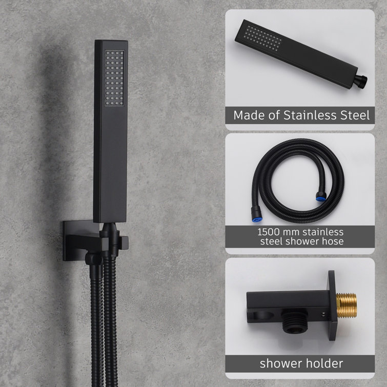 Matte Black Brass Wall Mounted Rain Shower System with Handheld
