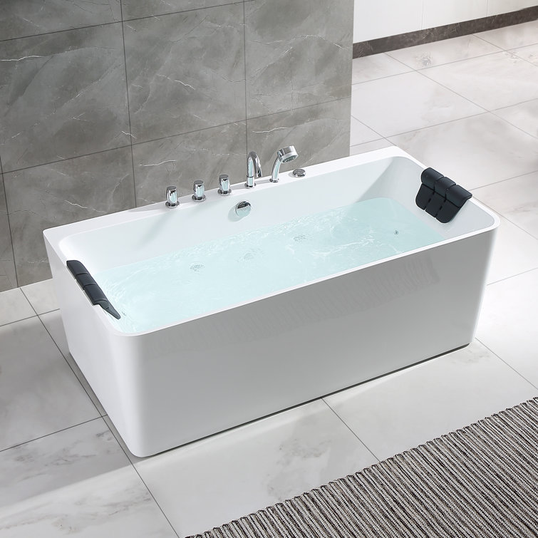 67'' White Acrylic Freestanding Whirlpool Bathtub with Faucet