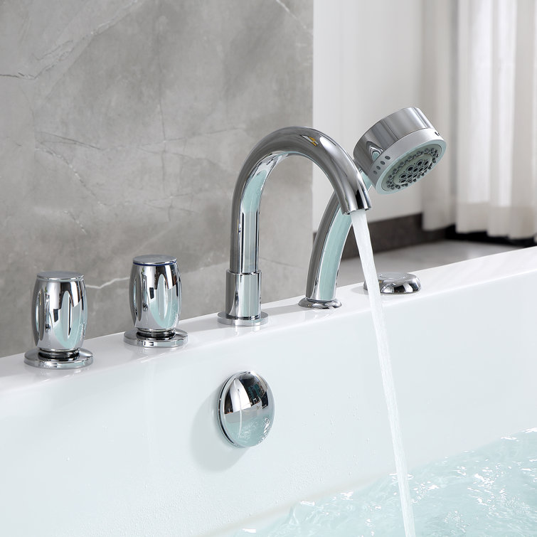 67'' White Acrylic Freestanding Whirlpool Bathtub with Faucet