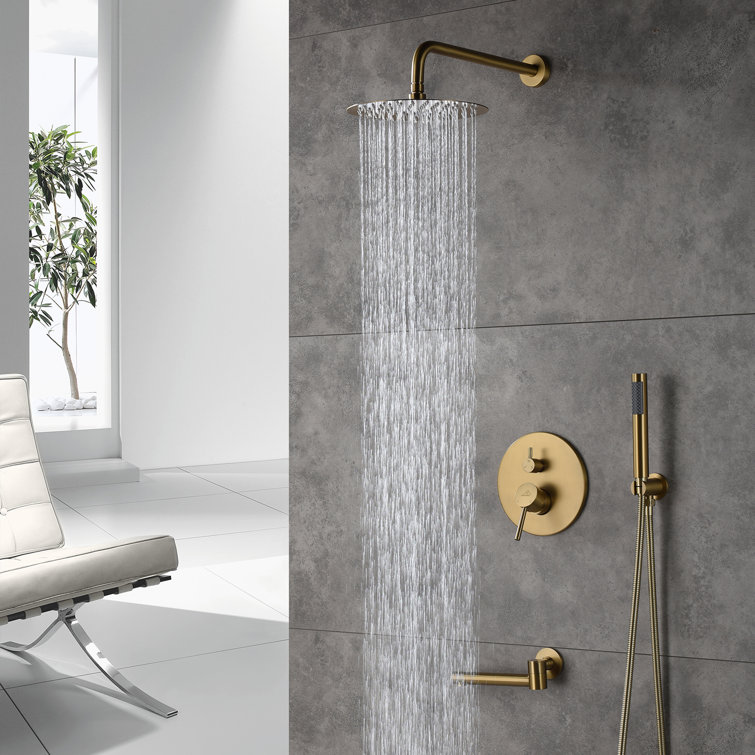 Brushed Gold Dual Rain Shower System with Handheld Spray