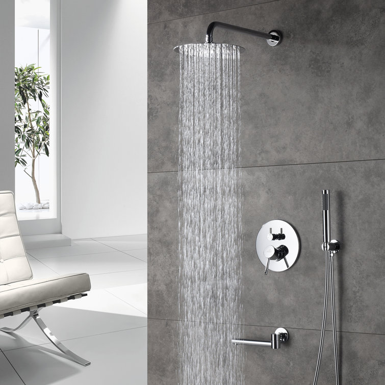 Chrome Dual Round Rain Shower System with Handheld and Wall Mount