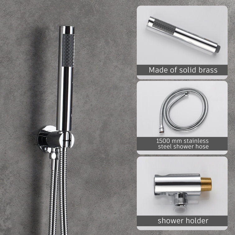 Chrome Dual Round Rain Shower System with Handheld and Wall Mount