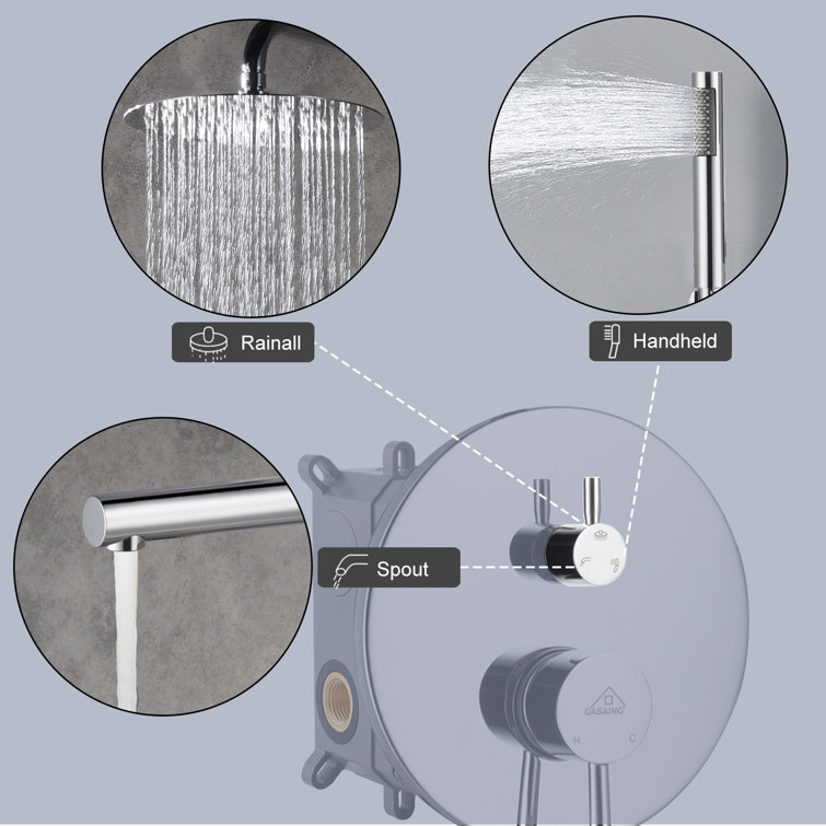 Chrome Dual Round Rain Shower System with Handheld and Wall Mount