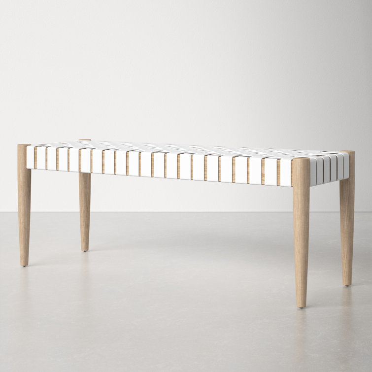 Amalia 47'' Beige and White Leather Weave Transitional Bench