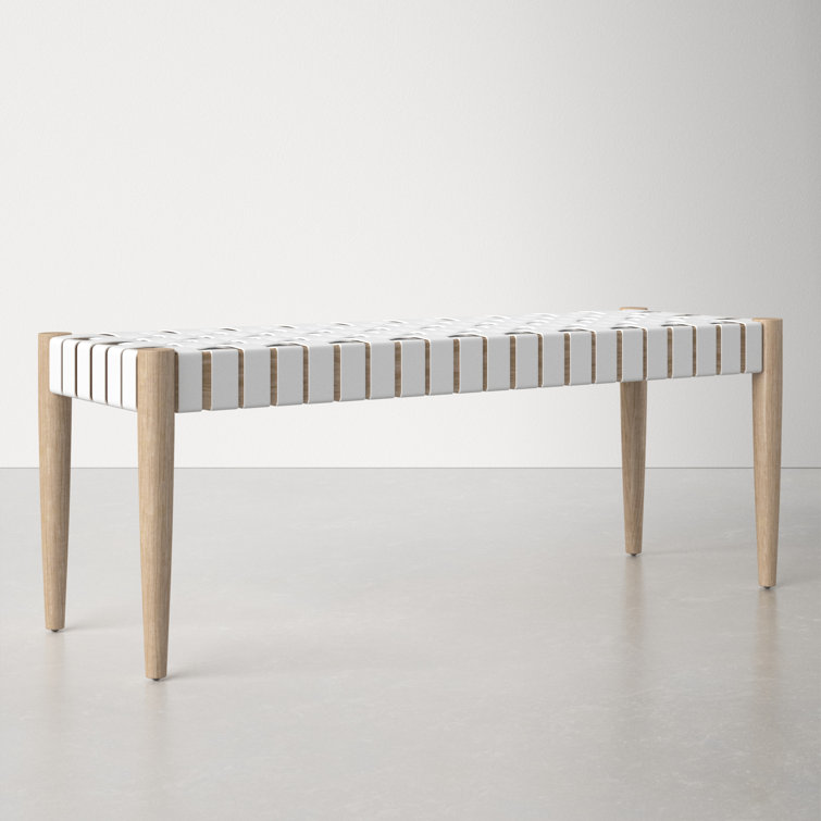 Amalia 47'' Beige and White Leather Weave Transitional Bench