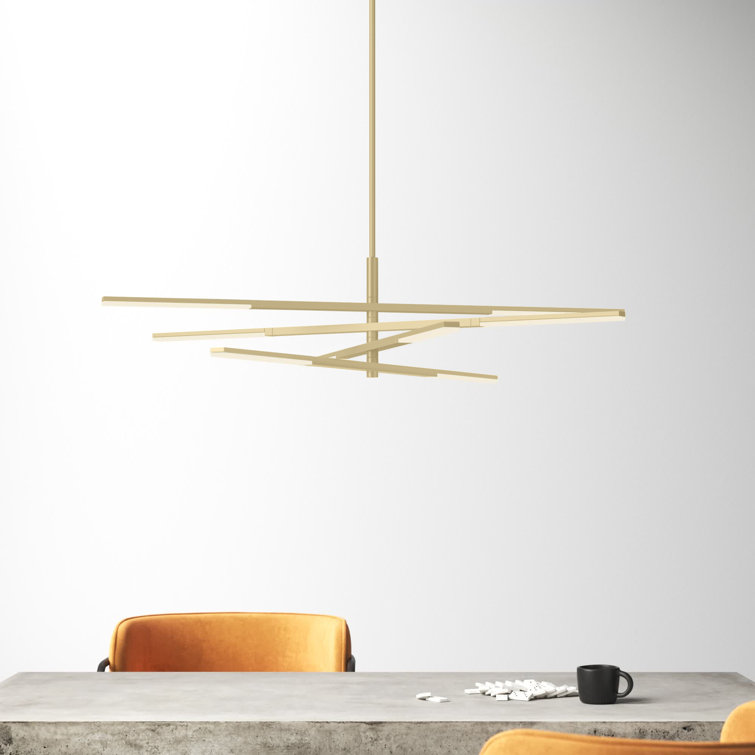 Eclat Geometric Brushed Brass LED Chandelier with Crystal Accents