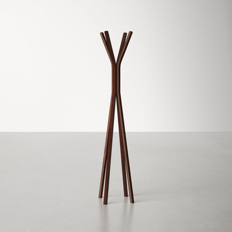 Mid-Century Modern 4-Hook Walnut Oak Plywood Coat Rack