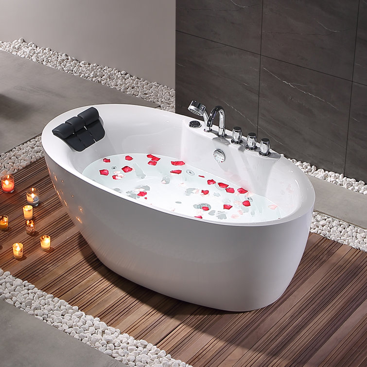 71'' White Acrylic Freestanding Whirlpool Bathtub with Faucet