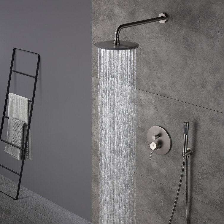 Brushed Nickel 10-Inch Rain Shower System with Handheld Spray