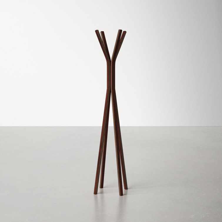 Mid-Century Modern 4-Hook Walnut Oak Plywood Coat Rack