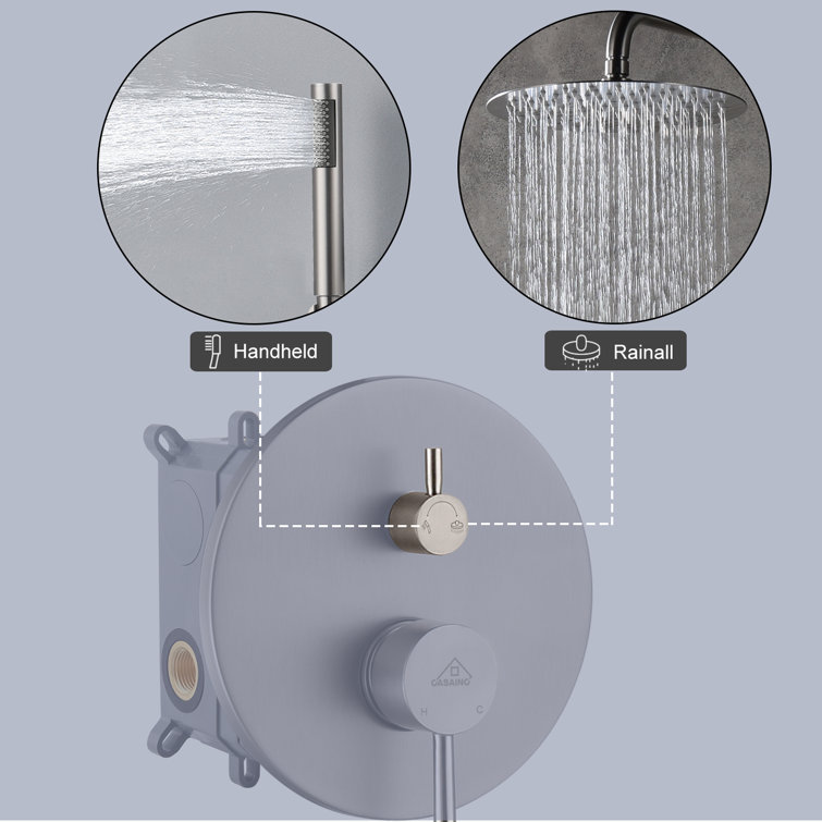 Brushed Nickel 10-Inch Rain Shower System with Handheld Spray