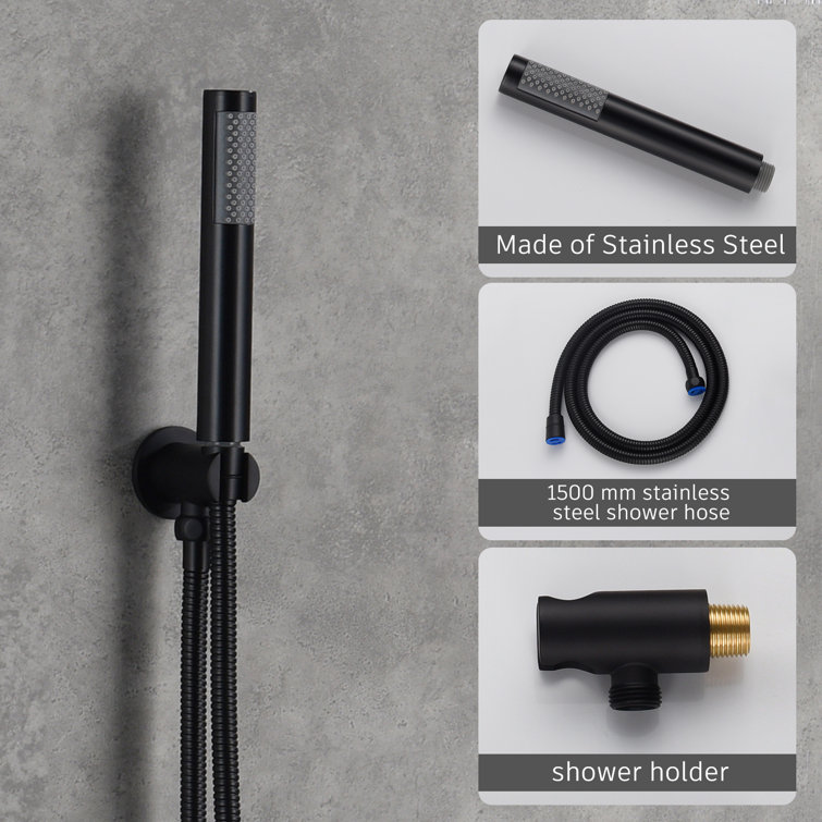 Matte Black Large Round Dual Rain Shower System with Handheld