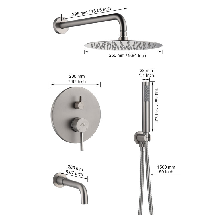 Brushed Nickel 10-Inch Rain Shower System with Handheld Spray
