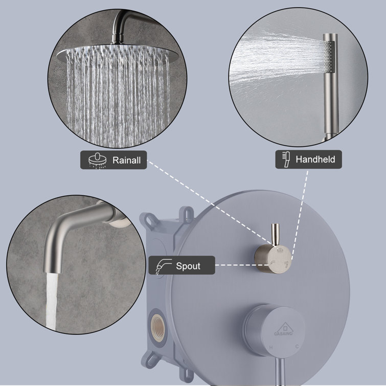Brushed Nickel 10-Inch Rain Shower System with Handheld Spray