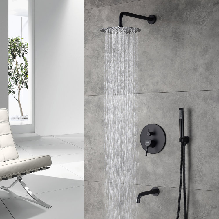 Matte Black Large Round Dual Rain Shower System with Handheld