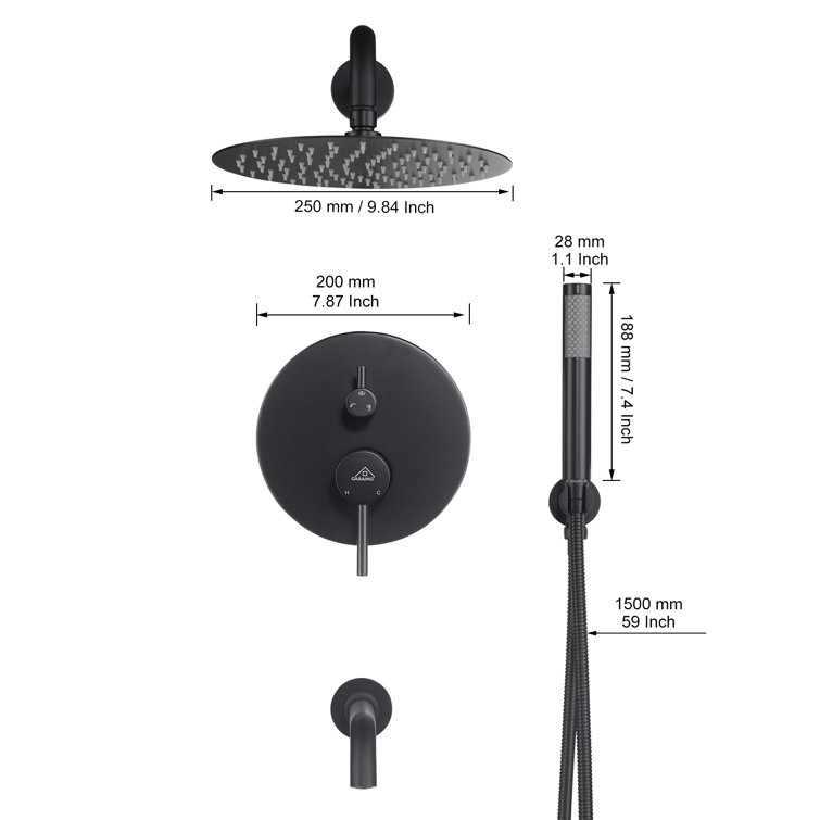 Matte Black Large Round Dual Rain Shower System with Handheld