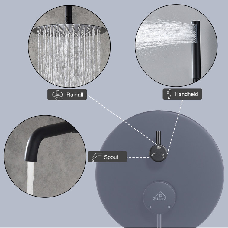Matte Black Large Round Dual Rain Shower System with Handheld