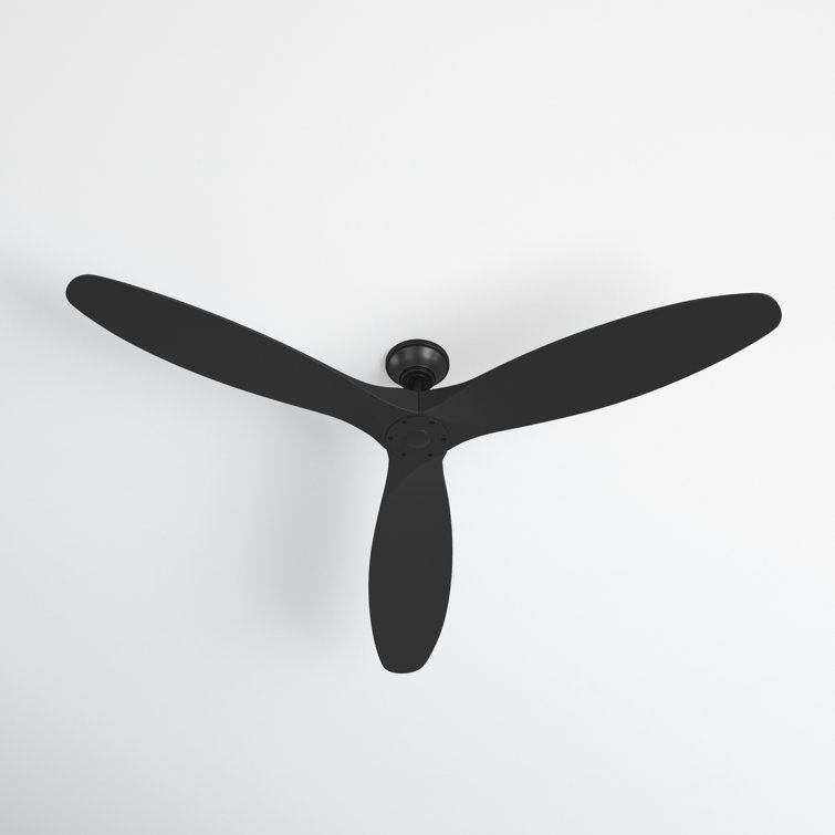 Matte Black 52" Solid Wood 3-Blade Ceiling Fan with Remote