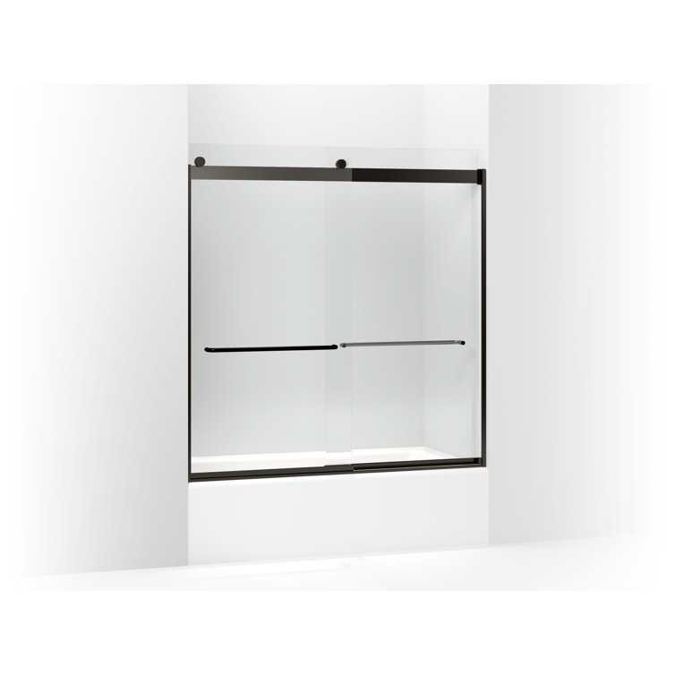 Levity Anodized Dark Bronze Frameless Sliding Bath Door with Clear Glass