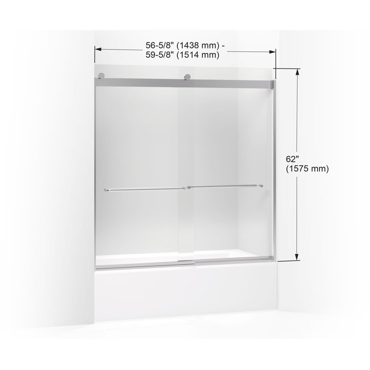 Levity 60" Frameless Clear Glass Sliding Bath Door in Matte Nickel