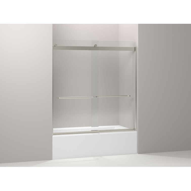 Levity 60" Frameless Clear Glass Sliding Bath Door in Matte Nickel