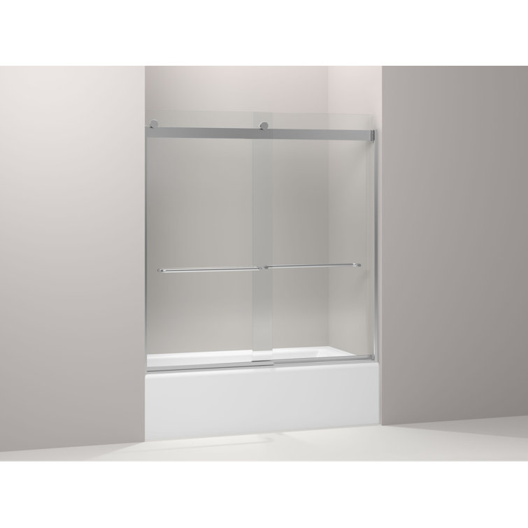 Levity 60" Frameless Sliding Bath Door with Clear Glass and Silver Frame
