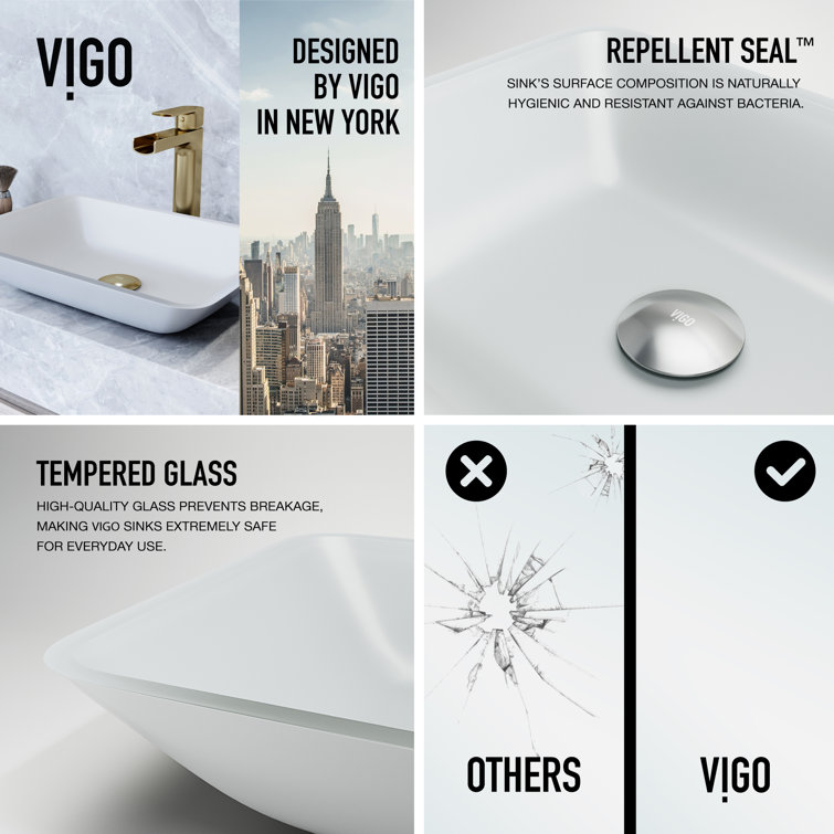 Sottile 18" Frosted Glass Rectangular Above-Counter Vessel Sink - White