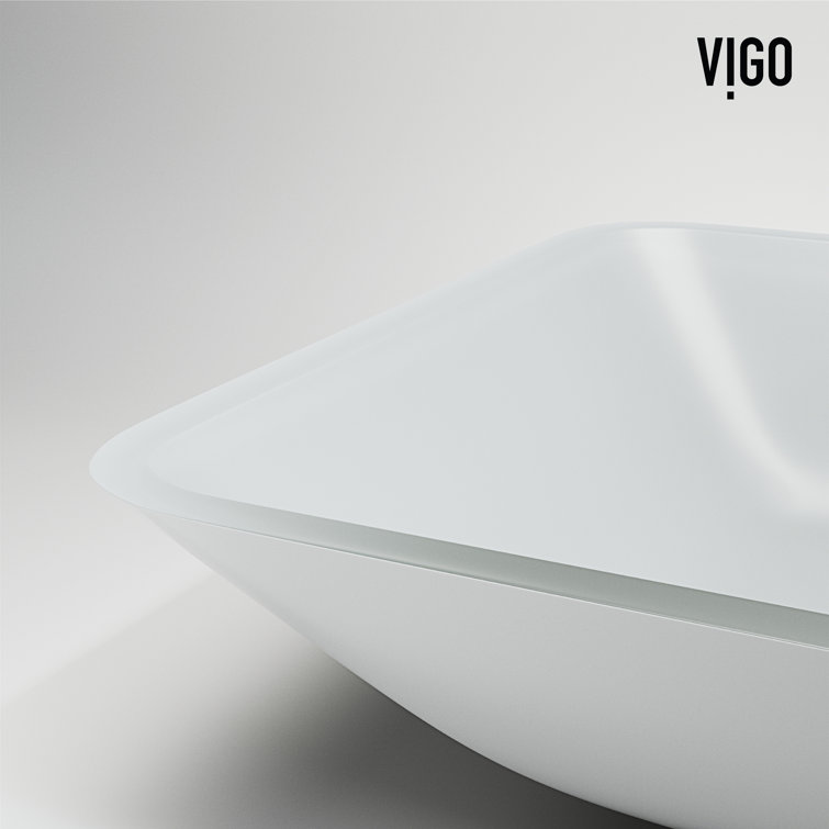 Sottile 18" Frosted Glass Rectangular Above-Counter Vessel Sink - White