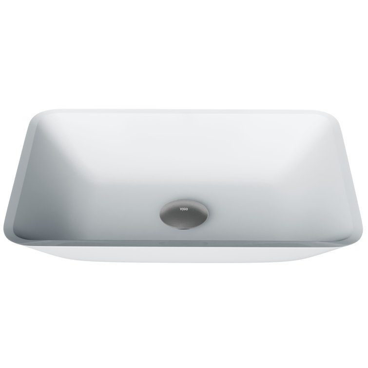 Sottile 18" Frosted Glass Rectangular Above-Counter Vessel Sink - White