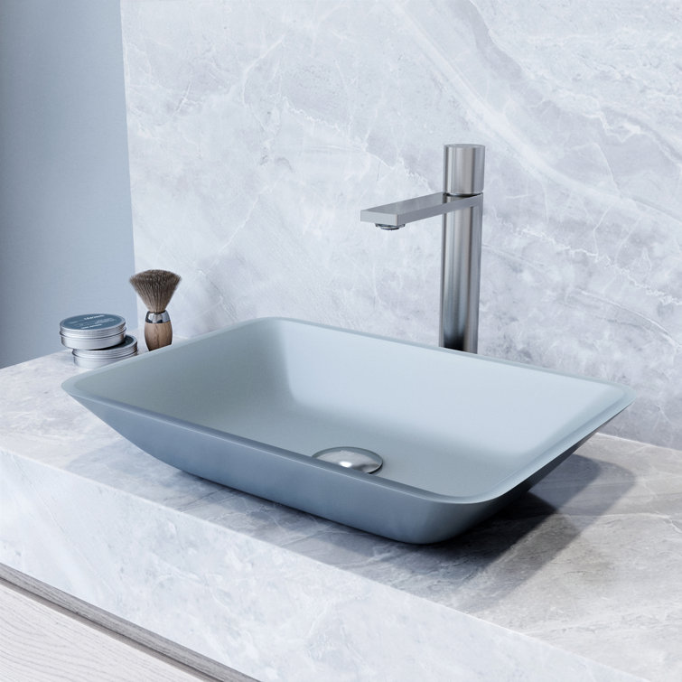 Sottile Luxury Frosted Blue Glass Rectangular Vessel Sink